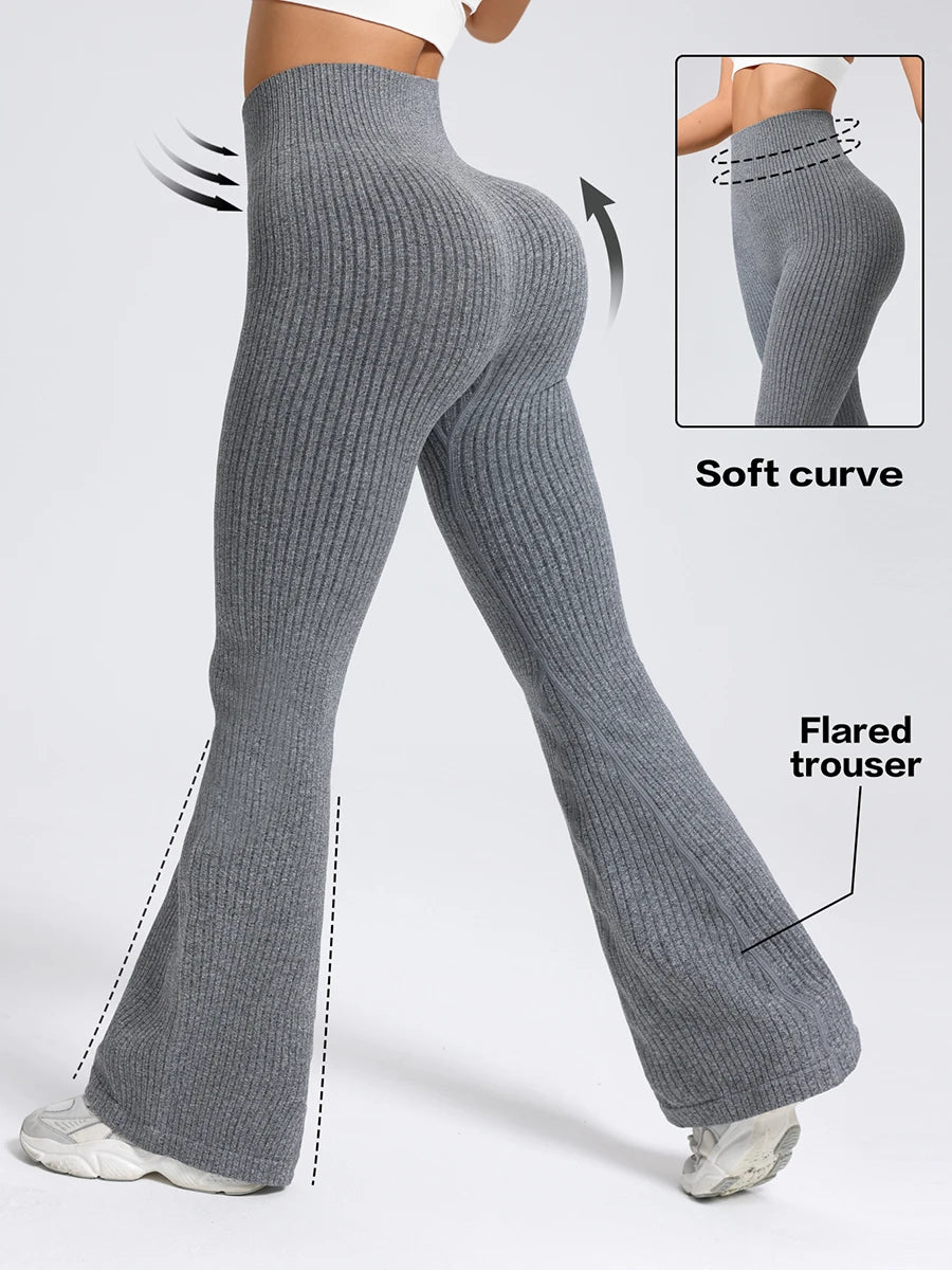 Seamless High-Waisted Flare Pants Autumn Winter Women Trousers Yoga Clothes Stretchy GYM Flare Leg Tummy Control Slim-Fit Pants