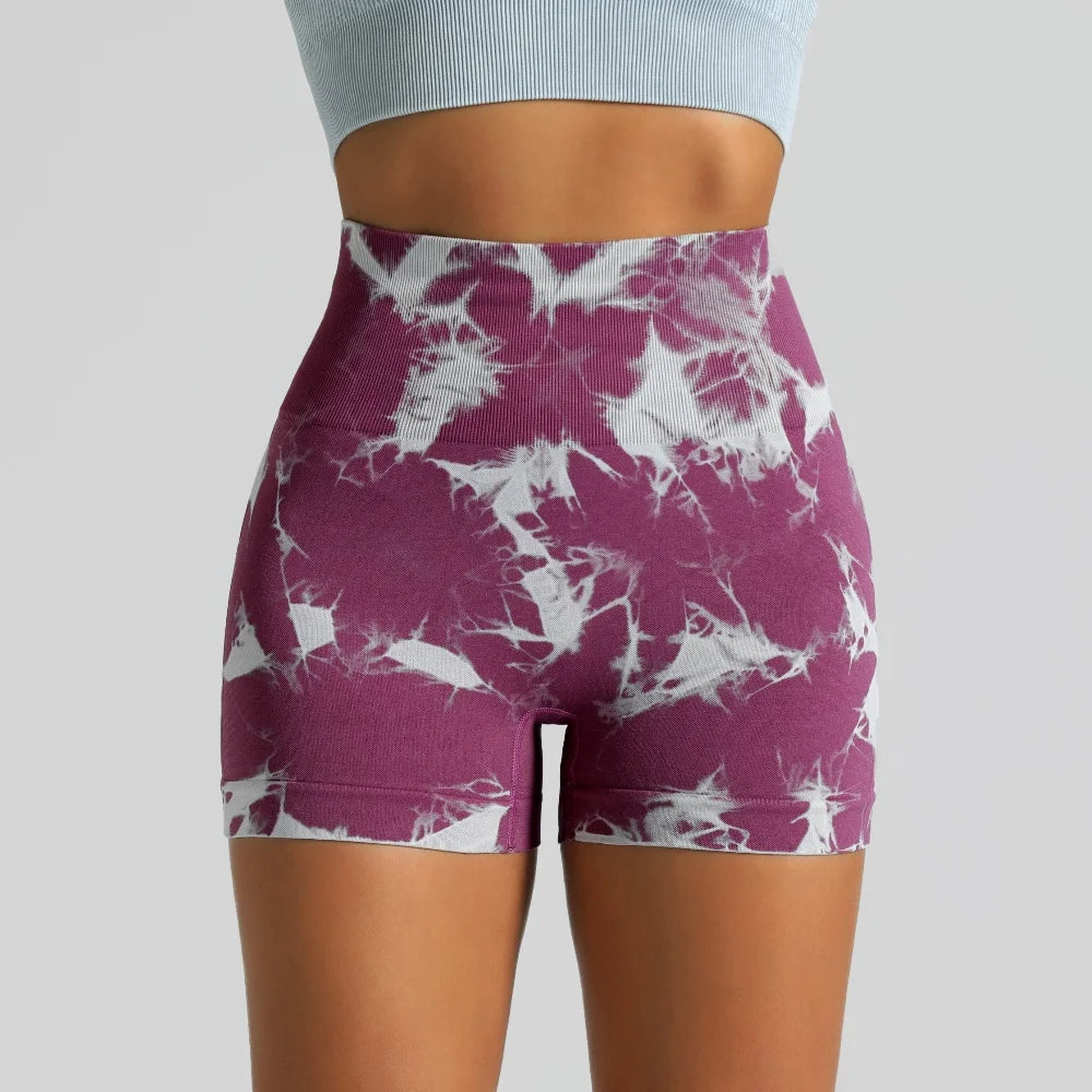 Tie Dye High Waisted Butt Lifting Yoga Shorts for Women, Breathable Sport Shorts with Four-Way Stretch - Gym, Running, Workout