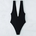 Black One Piece Swimsuit for Women 2026 Summer New Bikini,high Waist Contrast Belt Swimwear,deep-V Neck Backless Bathing Suit