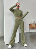 Autumn and Winter Women's New Home Clothes Two Piece Set Sports Long Sleeve Retro Slim fit Bellbottom Pants Set Y2K Sleepwear