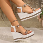Rhinestone Flowers Wedges Sandals Women 2026 Luxury Crystals Chunky Platform Sandles Woman Clear Pvc Super High Heel Party Shoes
