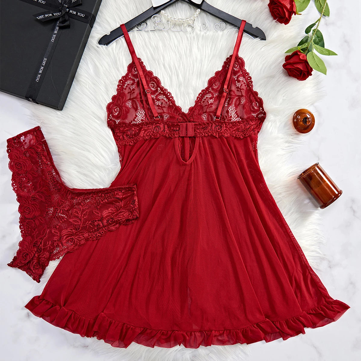 Women Nightdress Lace Chemise Bow Nightgown Sleepwear Mini Dress Plus Size Babydoll Lingerie Sleepdress Nighty