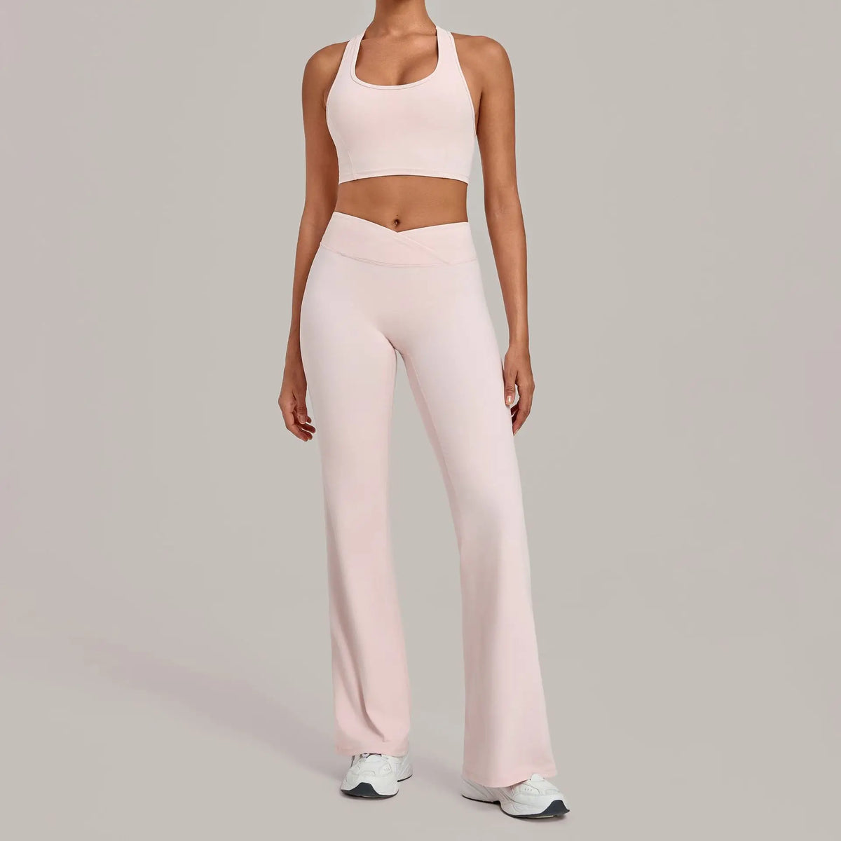 Breathable Stretch Yoga Sets Women Quick Drying Shockproof Sports Bra High Waist Bell Bottom Pants Gym Two-piece Fitness Suit