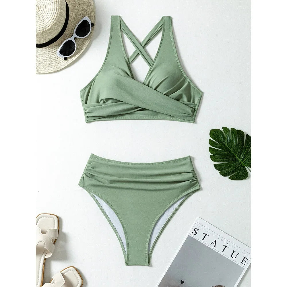 Sexy Push Up Bikini 2026 Women Swimsuit Two Pieces Swimwear Female High Waist Bikinis Set Green Bathing Suits Brazilian Biquin