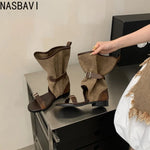 Roman Ankle Cool Boots Sandals Women's Korean Comfortable Gladiator Punk Round Head Hollow Sandals Girls Beach Dress Shoes