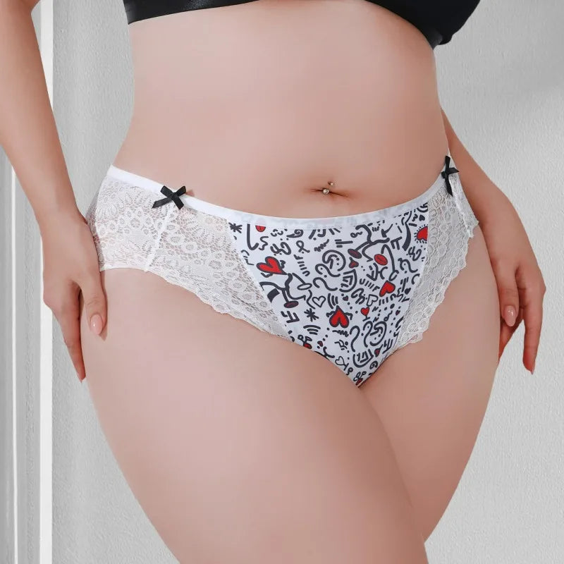 1pcs Plus Size 1XL-4XL Sexy Women Panties Bow Elegant Lady Briefs Mid Waist Female Underpants Breathable Comfortable Underwear