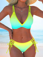 Sexy Neon Yellow Gradient Bikinis Sets Bathing Suits Swimwear Women 2026 V Neck Push Up Drawstring Side High Waist Swimsuit