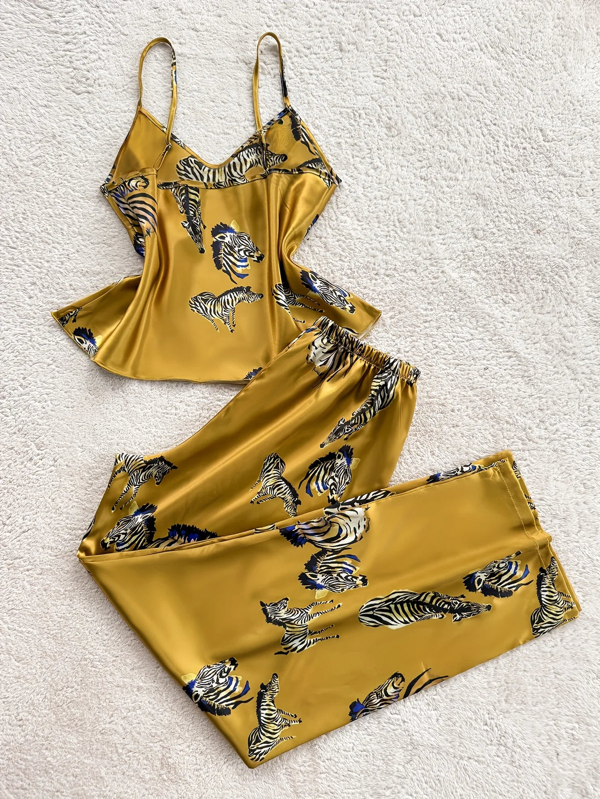 2026 New Women's Pajamas Set Zebra Print Sleeveless V-Neck Camisole Long Pants Sleepwear Set Comfortable Lounge Wear