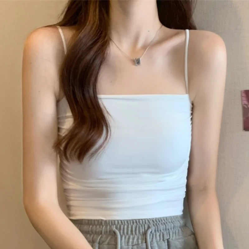 Ice Silk Tops Women Tank Tops Seamless Underwear Non-wire Bra With Pads Sexy Lingerie Female Summer Camisole