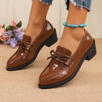 Patent Leather Bowknot Oxford Shoes Women Plus Size 43 Pointed Toe Thick Heel Pumps Woman Elelgant Slip On Pu Leather Shoes 2026
