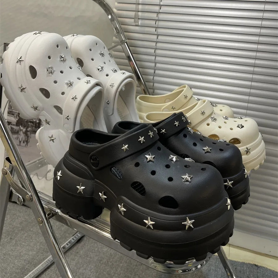 Women Fashion Clogs DIY Cute Stars Platform Slippers Soft EVA Sexy High Heels Female Indoor Street Shoes Girls Beach Sandals