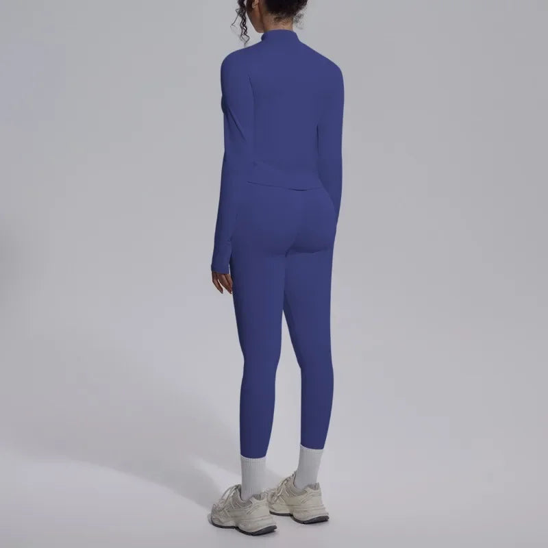 Women's Seamless Yoga Sets Sports Fitness Zipper Long-Sleeve Jacket Slim-fit Hip Lift Pants Suits Workout Training Gym Sets