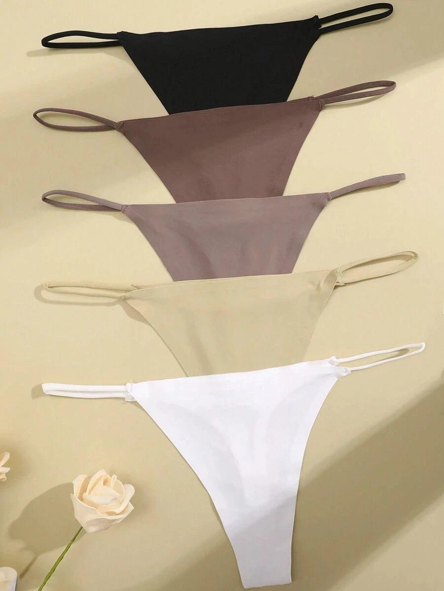 5Pcs Seamless Thong Women Thin Strap Invisible Low Waist High Stretch Flexibility Panties Sexy Underwear Ladies Briefs T-back