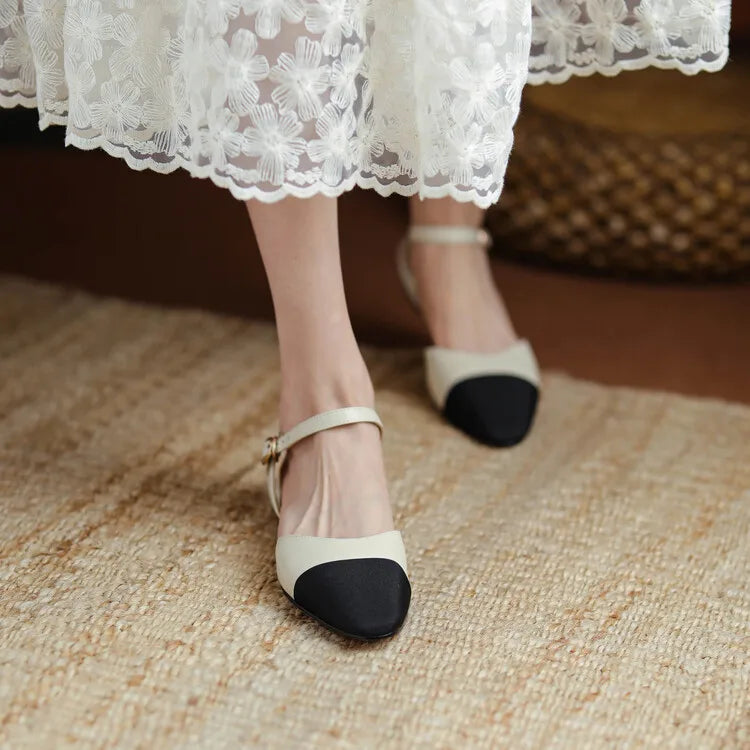New 2025 Summer Women's Sandals Elegant Medium Heel Toe Mules Comfortable Office Women's Shoes Buckle Heels Dress Shoes