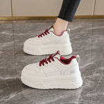 Pu Leather Thick Bottom Sneakers Women 2025 Breathable Platform Vulcanised Shoes Woman Womens All Match Lace Up Casual Sneakers