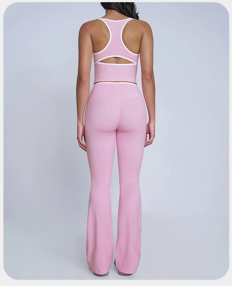 Tight Naked Yoga Shorts Suit Women Double Strap Sports Bra High Waist Flare Leggings Fitness Suit Gym Running Workout Clothes