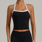 Women's Seamless Yoga Tank Top - Adjustable HALTER Neck & Quick-Dry Fitness Shirt Color Block Running Sports Gym Workout Top