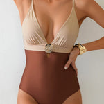 Contrast Color 2026 New Women's One Piece Suit Swimwear Sexy Strappy Backless Swimsuit Rhinestone Push Up High Waist Beachwear