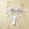Elegant White Bridal Mesh Lingerie Set Floral Embroidery Rhinestone Bra Long Ribbon Side Tie Thong For Honeymoon ZA825201
