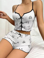 Women's Pajamas Set Sleepwear 2 PCS Short Tank Tops And Shorts S M L White Ventilate Soft Casual Love Printing