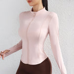 New Fitness Activewear Stand Up Collar Full Zipper Workout Tops Gym Long Sleeve Thumb Hole Yoga Jacket