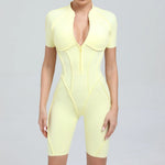 Summer Zipper Short Sleeve Yoga Jumpsuit Women Outerwear Sports Fitness Hip-lifting Backless One-piece Workout Gym Tracksutis