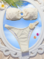 3D Flowers High Leg Cut Bandeau Bikini Women Swimsuit Female Swimwear Two-pieces Bikini Set Bather Bathing Suit Swim Beachwear