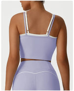 Women's Seamless Yoga Vest - Fake Two-Piece with Backless Removable Padded Sports Bra Stretchy Running Fitness Tank Top