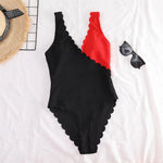 New Sexy Scalloped Splicing High Cut One Piece Swimsuit Women Swimwear Female Ribbed Bather Bathing Suit Swim Lady V2425