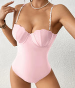 Push Up One Piece Swimsuit Female 2026 Swimwear Women Scallop Bathing Suits Summer Beach Wear Pearl Monokini Swimming Suit Black