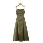 Australian Women's Back-cross-strap Hollow-out Camisole Dress With Chest Pleats Slim-fit Waist And Long Skirt Pure Desire ZJBL