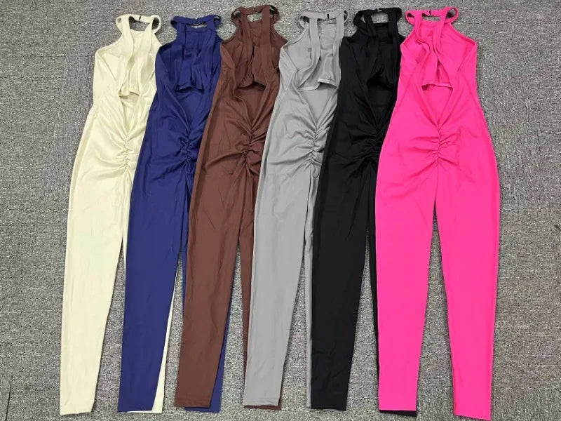 Seamless Yoga Jumpsuits Sports Fitness Peach Hip-lifting Backless Buckle One-Piece Training Gym Workout Tracksuits for Women