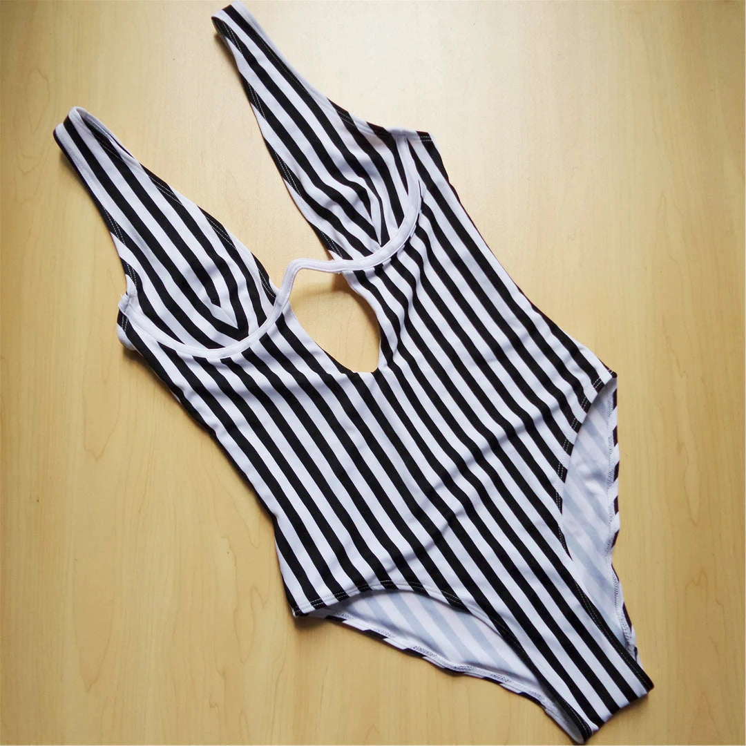 S - XL V shape Wire Striped Women Swimwear One Piece SwimsuitFemale V-bar Underwired Bather Bathing Suit Swim Monokini V472