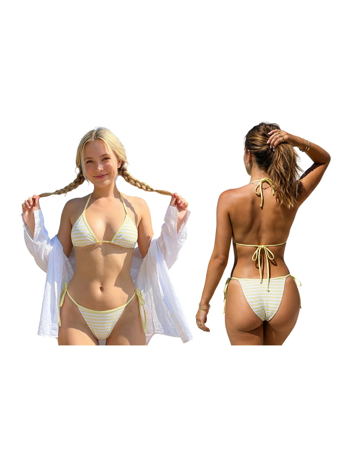 2026 New Womens Stripe Bikini Sets Halter Bra Tops with Tie-up Thong 2 Pcs Set Swimsuits Stylish Sexy Beach Pool Bathing Suit
