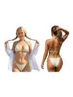 2026 New Womens Stripe Bikini Sets Halter Bra Tops with Tie-up Thong 2 Pcs Set Swimsuits Stylish Sexy Beach Pool Bathing Suit