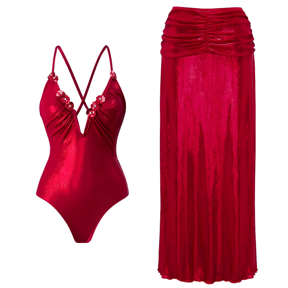 2Pcs Printed Swimsuit Women Sexy Swimwear New Bikini With Long Skirt Female Biquini Push Up Swim Suit Bodysuit Beachwear CoverUp