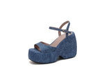 2025 New Summer Women High Heel Shoes Platform Square High Heel Ladies Sandals PU Leather Open Toe Buckle Dress Women Shoes