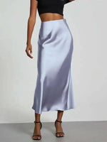 28 Colors New 2026 Women's Elegant High Waist Satin Long Skirts Female Summer Solid Color Faldas Fashion Women Skirts KBA3