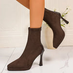 Sexy Pointed Toe Thin High Heels Boots Women Fashion Back Zipper Platform Ankle Boots Woman Super High Heeled Short Booties 42
