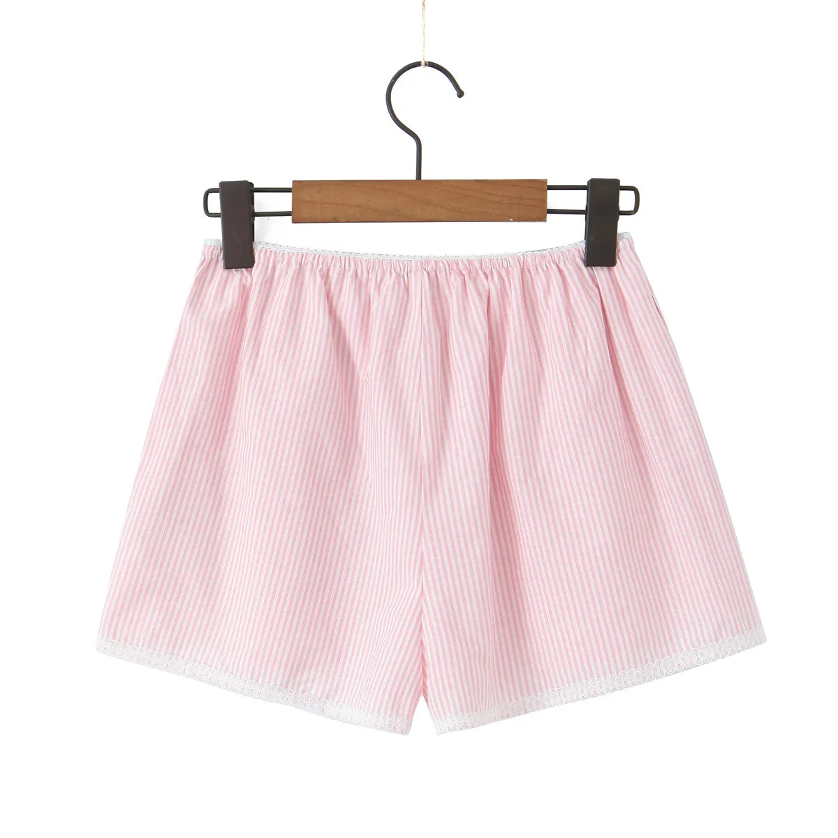 New French Style Lazy Loose Home Casual Button Lace Stripe Shorts For Woman Casual Elegant Fashion Style Pure Desire Casual QRCF