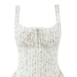 Vietnamese Sweet Lace Trimmed Camisole Dress For Women With Cross-back Cutout Waist-cinching Floral Print Puffy Short Skirt 24AK