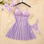Girls limited edition purple floral embroidery nightgown .Lightweight sheer lace halter dress for ladies,sexy home wear