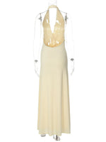 FDYOUI 2026 Summer Deep V-neck Hollow Out Long Maxi Evening Dress Women Chic Backless High Slit Ruched Solid Party Club Dresses