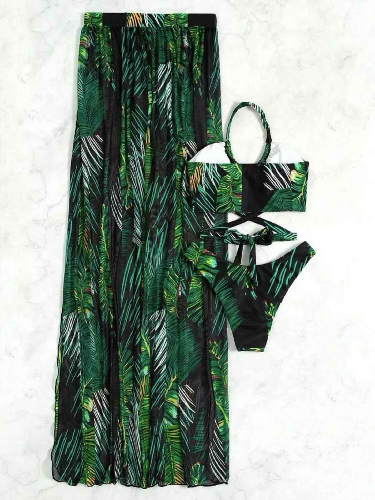 2024 Halter Criss Cross Bikini Tropical Print Swimsuit & Beach Dress 3 Piece Sexy Swimwear Women Bathing Suit Beachwear Summer