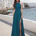 Sexy Evening Party Dress Women Summer High Slit Maxi Dress Halter Sleeveless Long Dress Wedding Guest Formal Dresses
