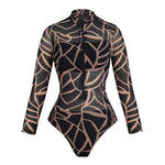 Long Sleeve Sheer Sun Protection One-Piece Set Swimsuit 2026 Women Sexy Rash Guard Swimwear Bodysuit Beachwear With Cover up