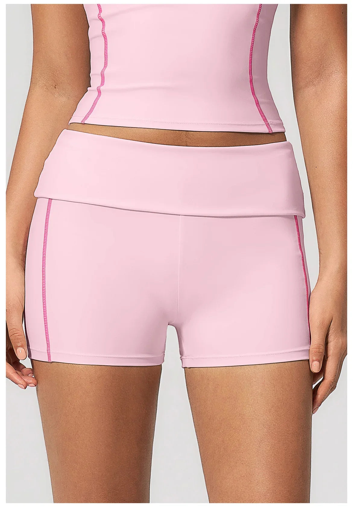 Quick Dry Contrast Color Yoga Shorts 2026 Tights Hip Lifting Workout Fitness Leggings High Waist Folded Running Athletic Shorts