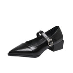 Mid-length Single Shoes Spring and Summer New Fashion Belt Buckle Pointed Toe Comfortable Shallow Toe Leather Shoes