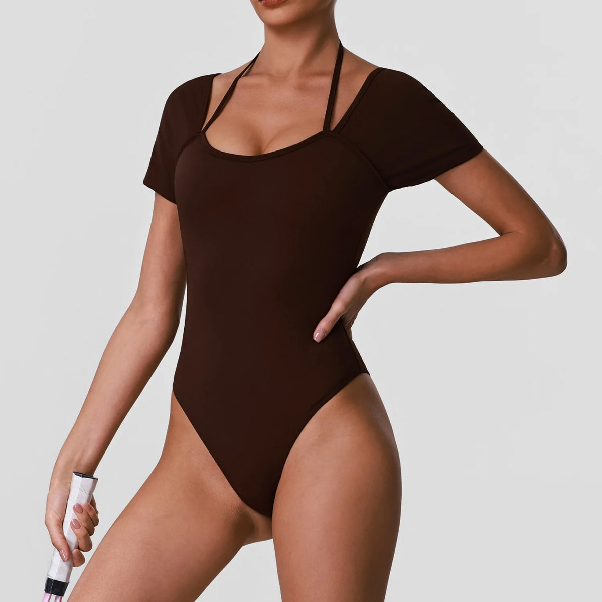 Summer Women's Cross Hollow Back Yoga Jumpsuit Short Sleeved Slimming Sports Overalls High Stretch Push Up Fitness Bodysuit