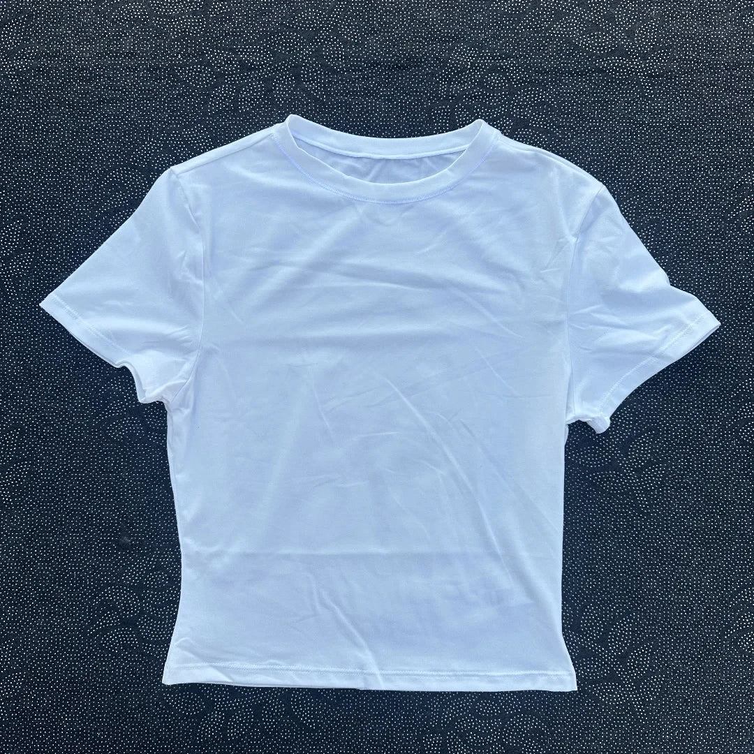Solid color fitness women's soft breathable yoga short-sleeved comprehensive training tight T-shirt with exposed belly button